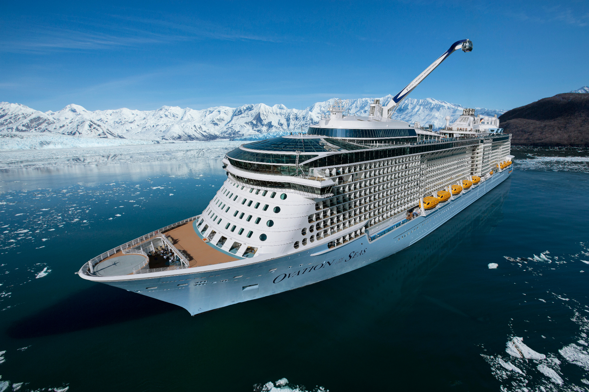 Ovation of the Seas sailing through Alaska's glacier waters