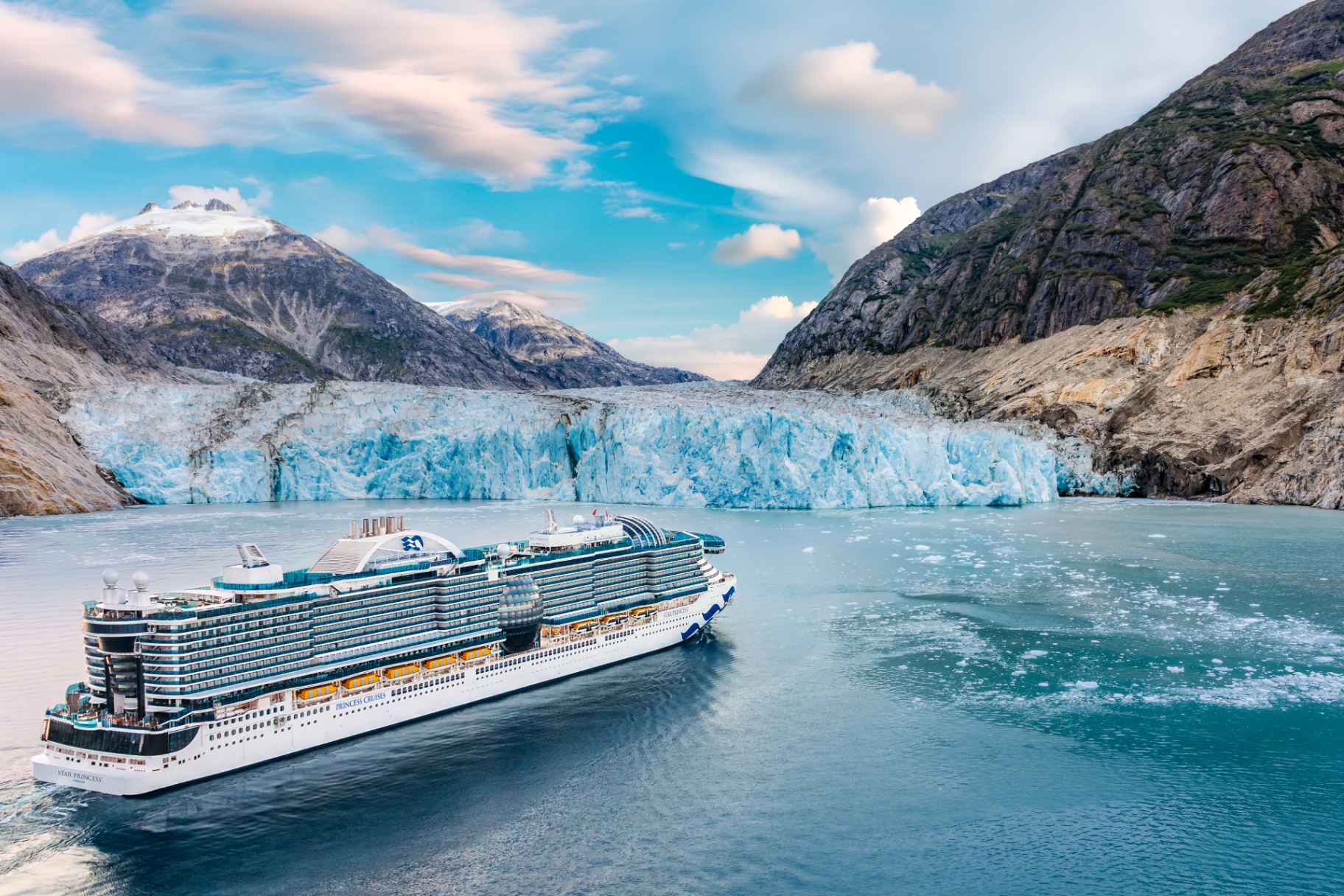 Star Princess sailing past Dawes Glacier in Alaska's Tracy Arm-Fords Terror wilderness