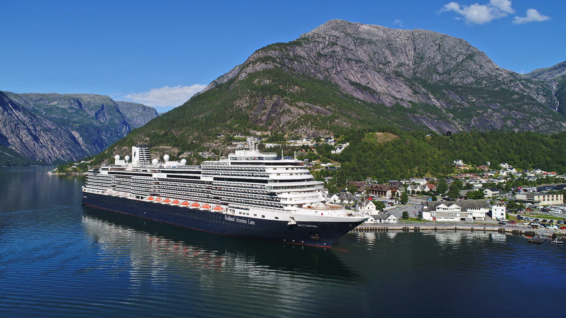 Holland America's Rotterdam docked in a Norwegian fjord
