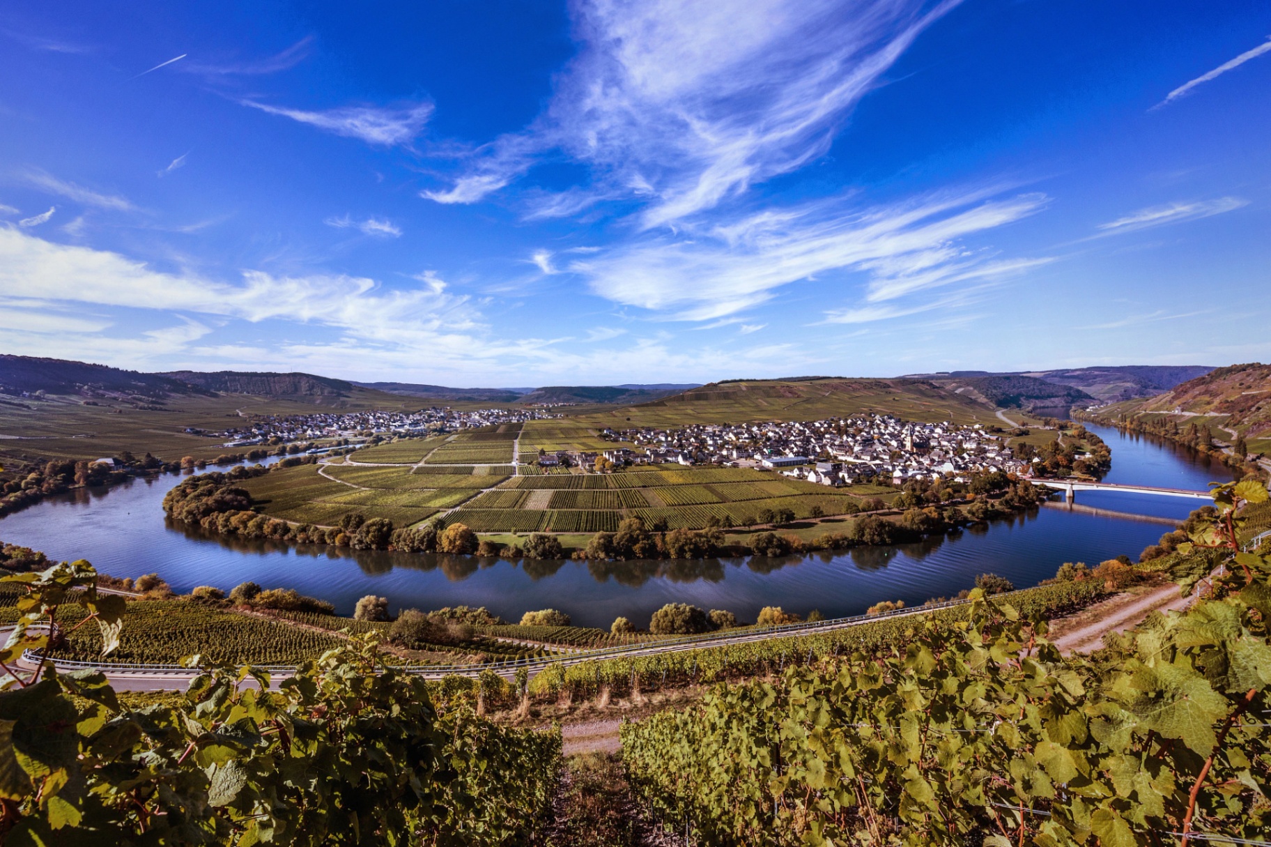 Sweeping view of the Moselle river vineyards and villages