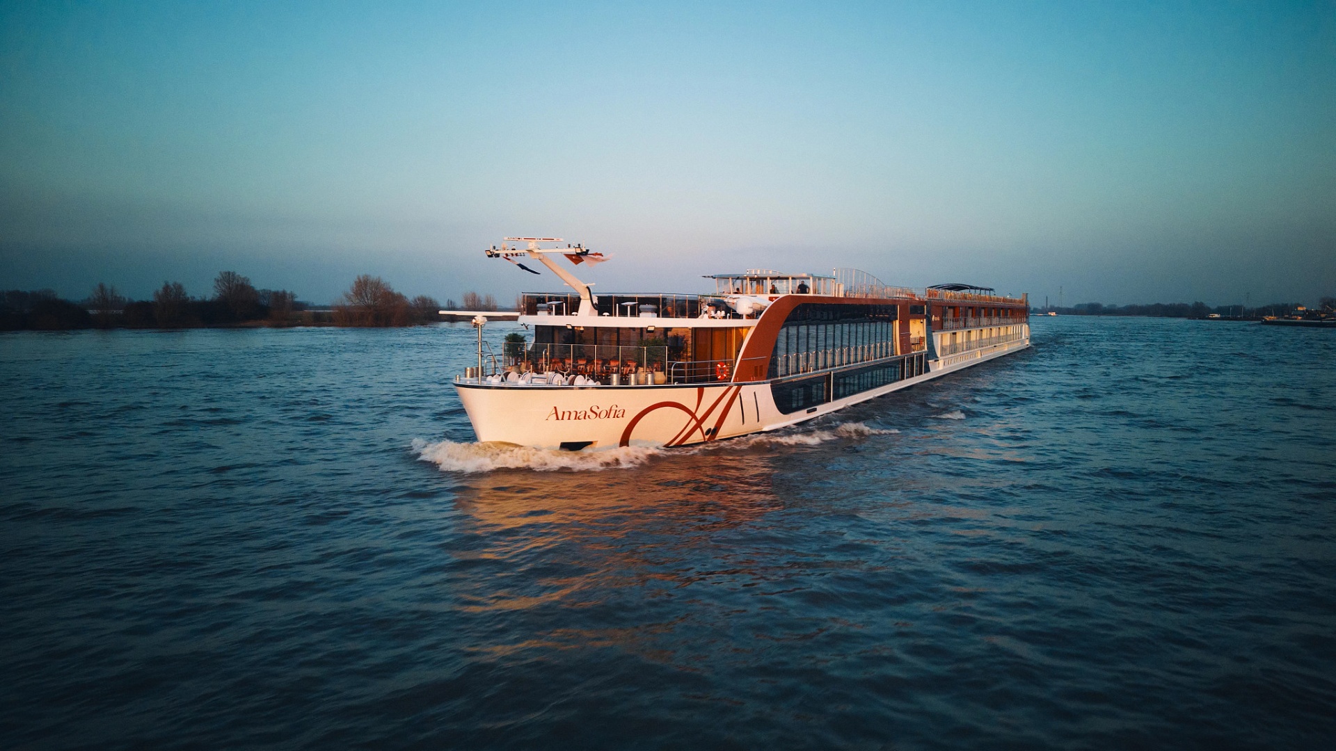 AmaWaterways AmaSofia river cruise ship aerial view on the river